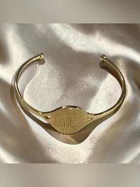 Gold Open Cuff Bracelet with Engravable Center